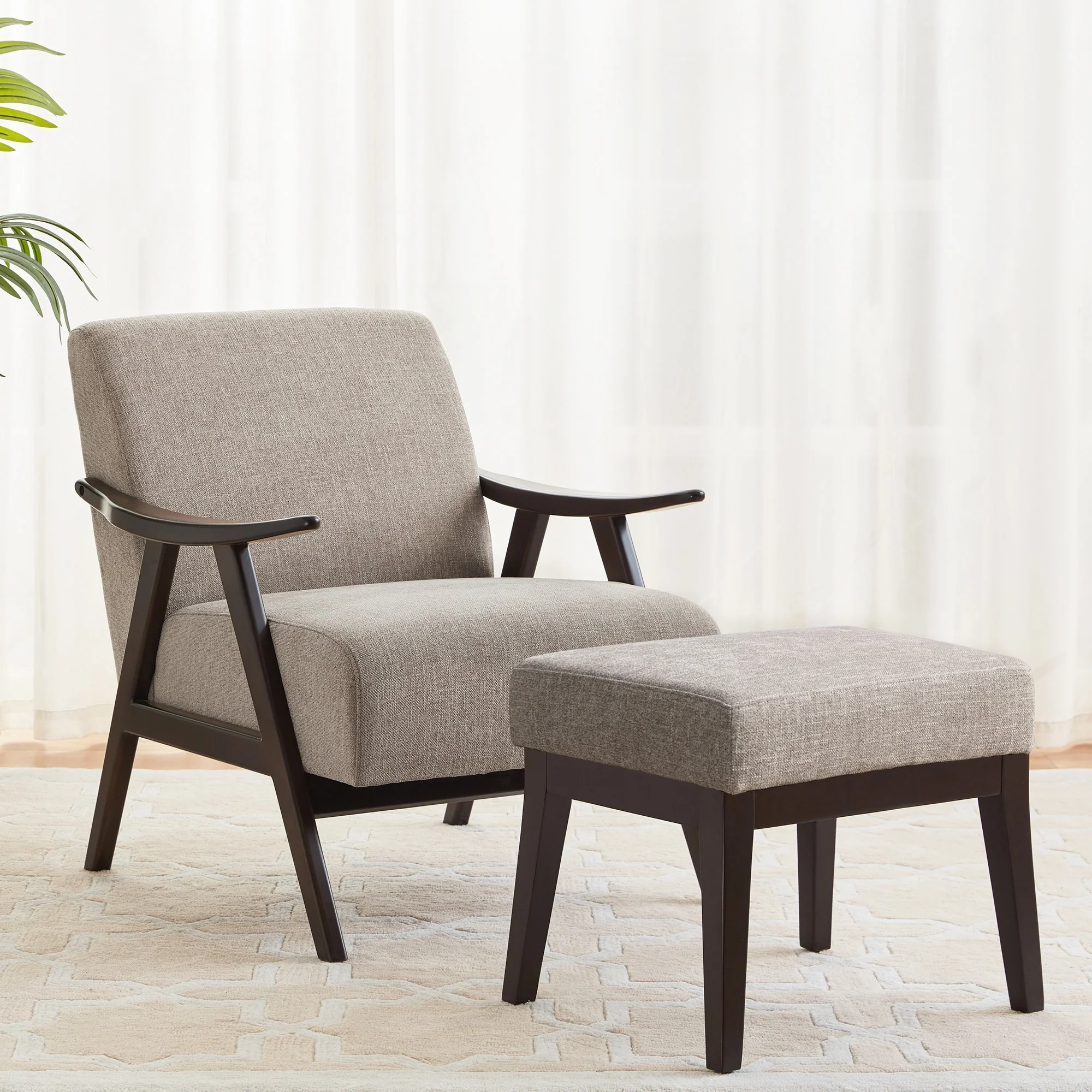 HUIMO Mid Century Modern Armchair and Ottoman Set Upholstered Accent Chair for Living Room, Bedroom
