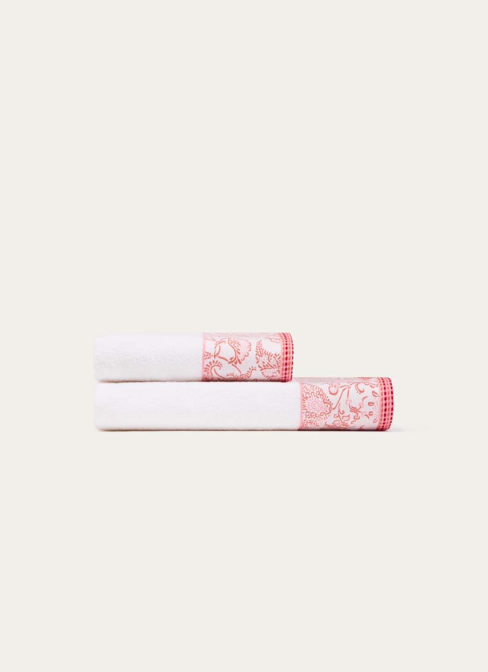 SERVIETTE DE TOILETTE EN JACQUARD MOTIF FLORAL ÉCRU/ROSE
