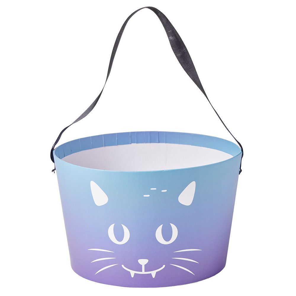 Seau à bonbons Halloween tête de chat bleu et violet Ø19xH12cm