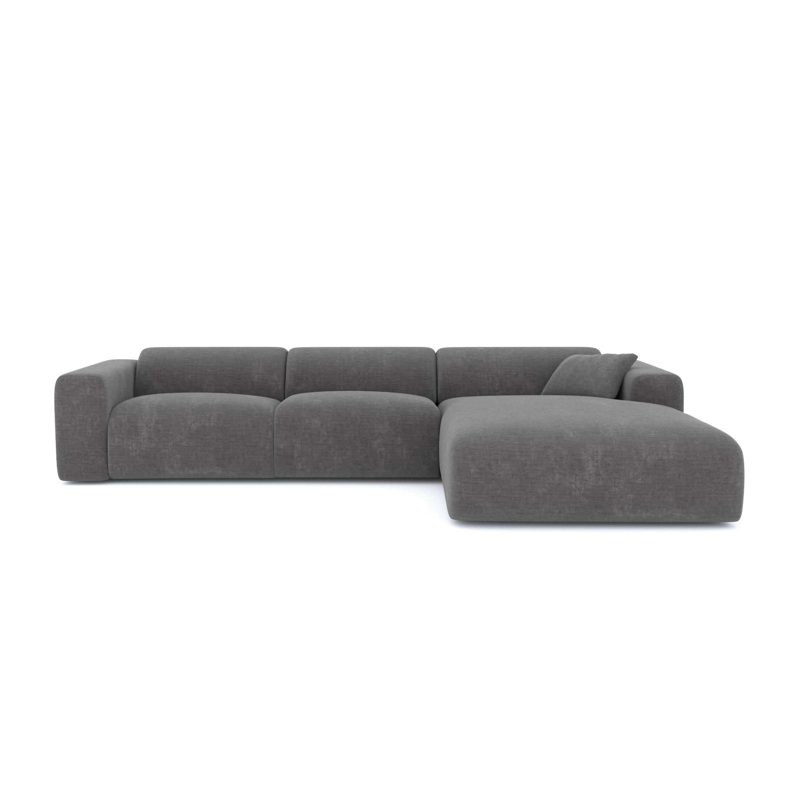 MYRA - Canapé grand angle droit velours texturé gris