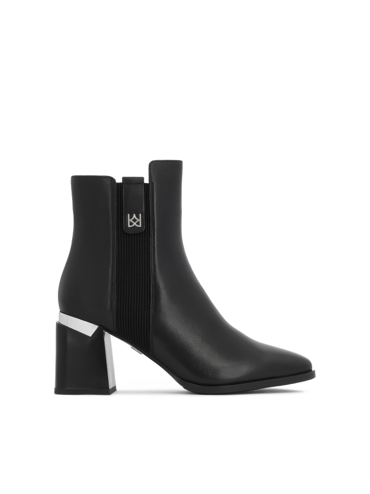 Black leather boots with metallic detailing