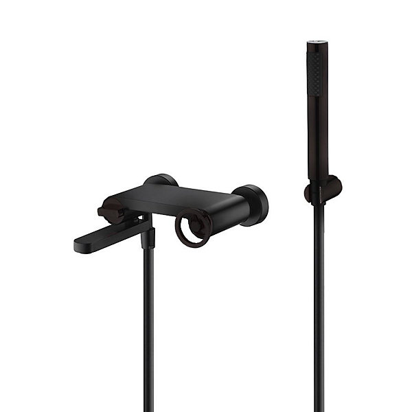 Mitigeur monocommande noir mat en laiton et zamac avec douchette et flexible PVC 180 cm