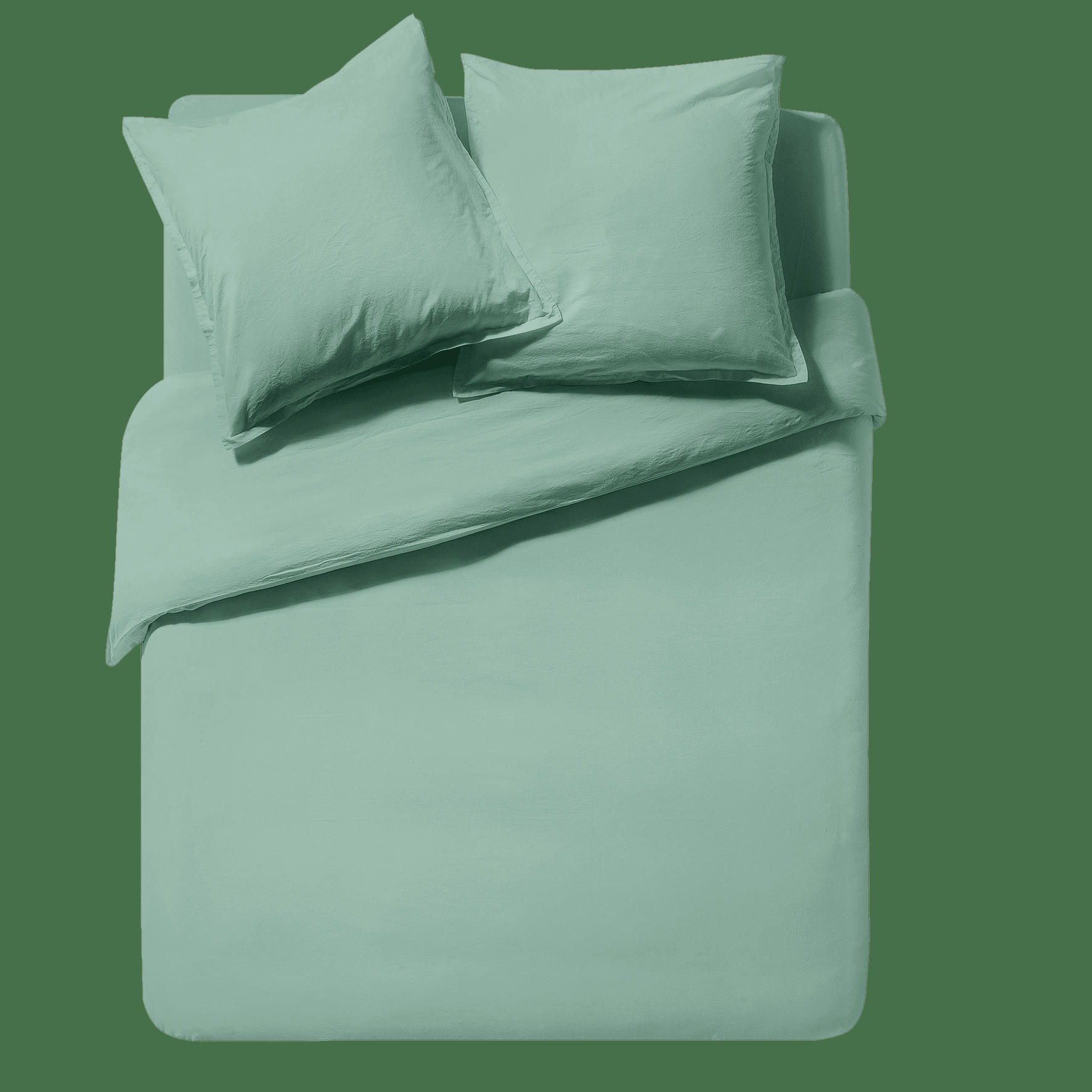 SOFT LINE - Taie d'oreiller unie en coton lavé Vert Fumée 50x70