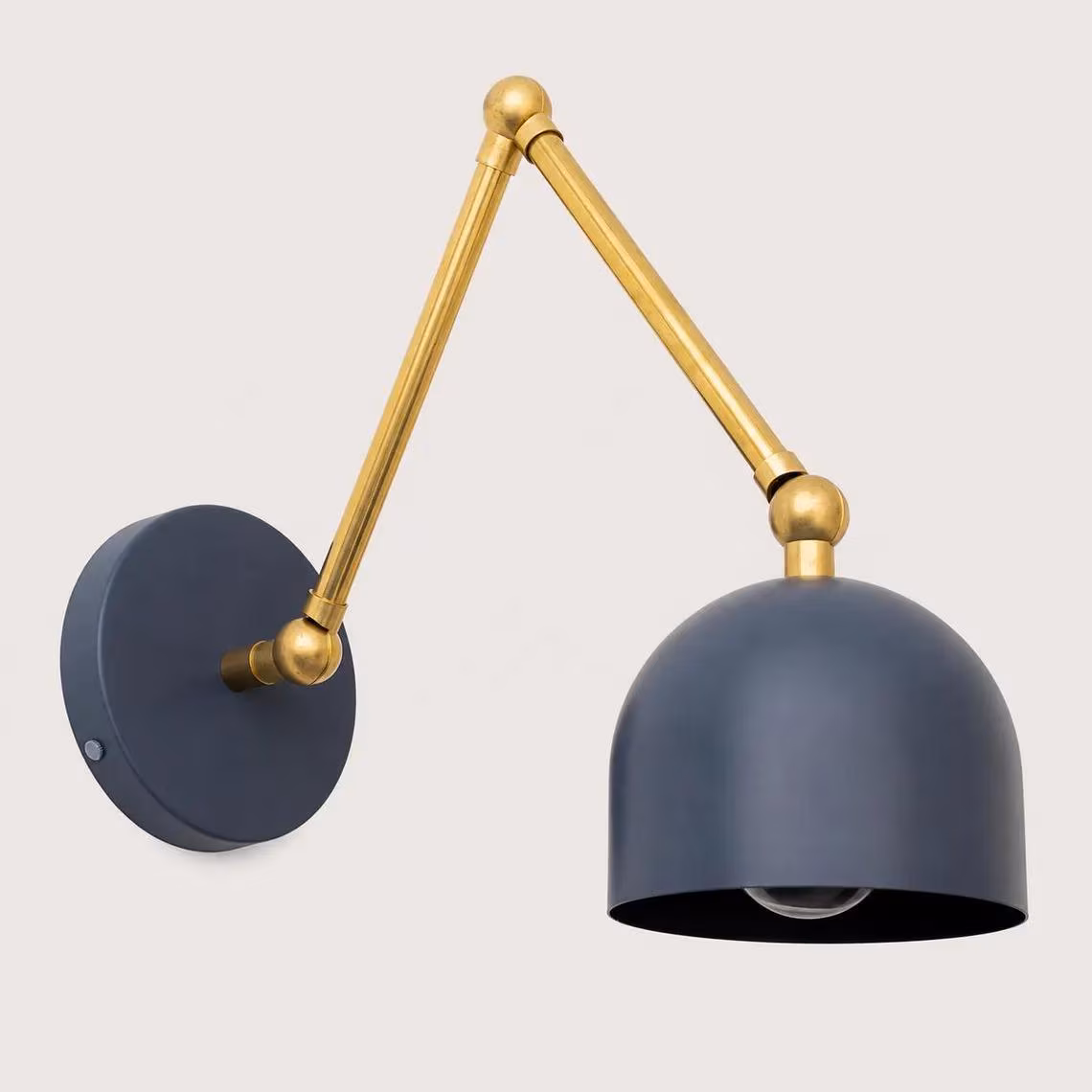 Modern Brass Wall Sconce, Adjustable Swing Arm Wall Lamp, Mid Century Dome Light, Bedside Reading Lamp, Vintage Articulated Wall Sconce