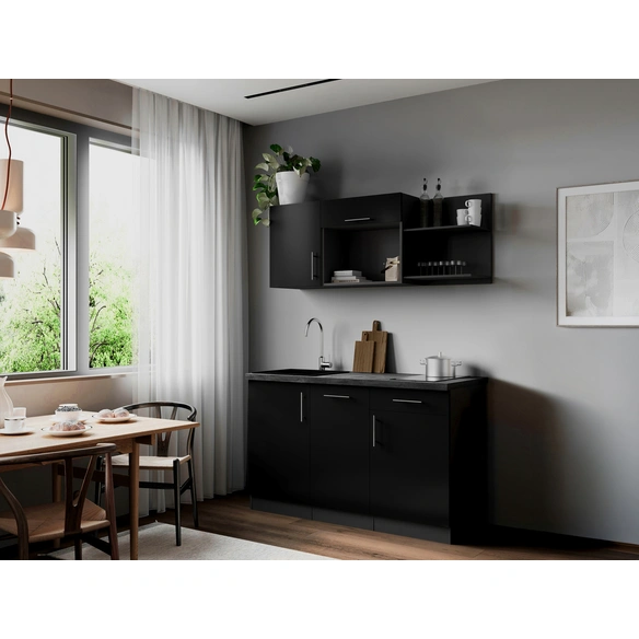 Küchenzeile, »Oliver«, LxBxH: 145x60x200 cm, schwarz glänzend
