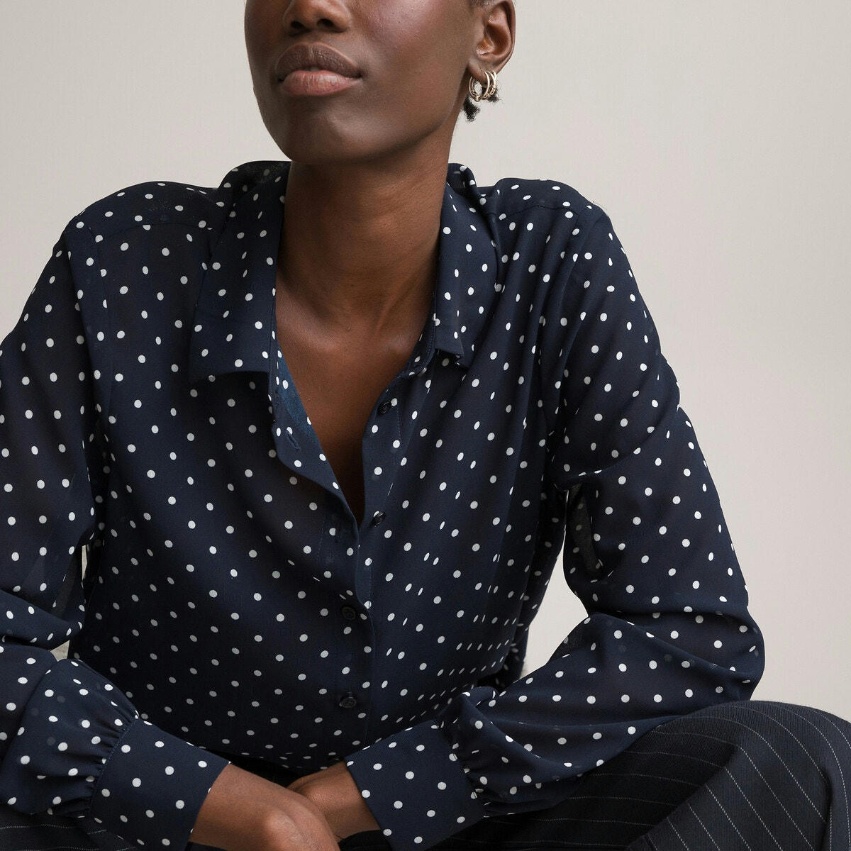 Chemise imprimée pois, manches longues