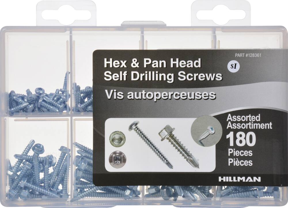Hillman Tek Screw Kit, Self -Drilling Tops, Zinc, 180-pc