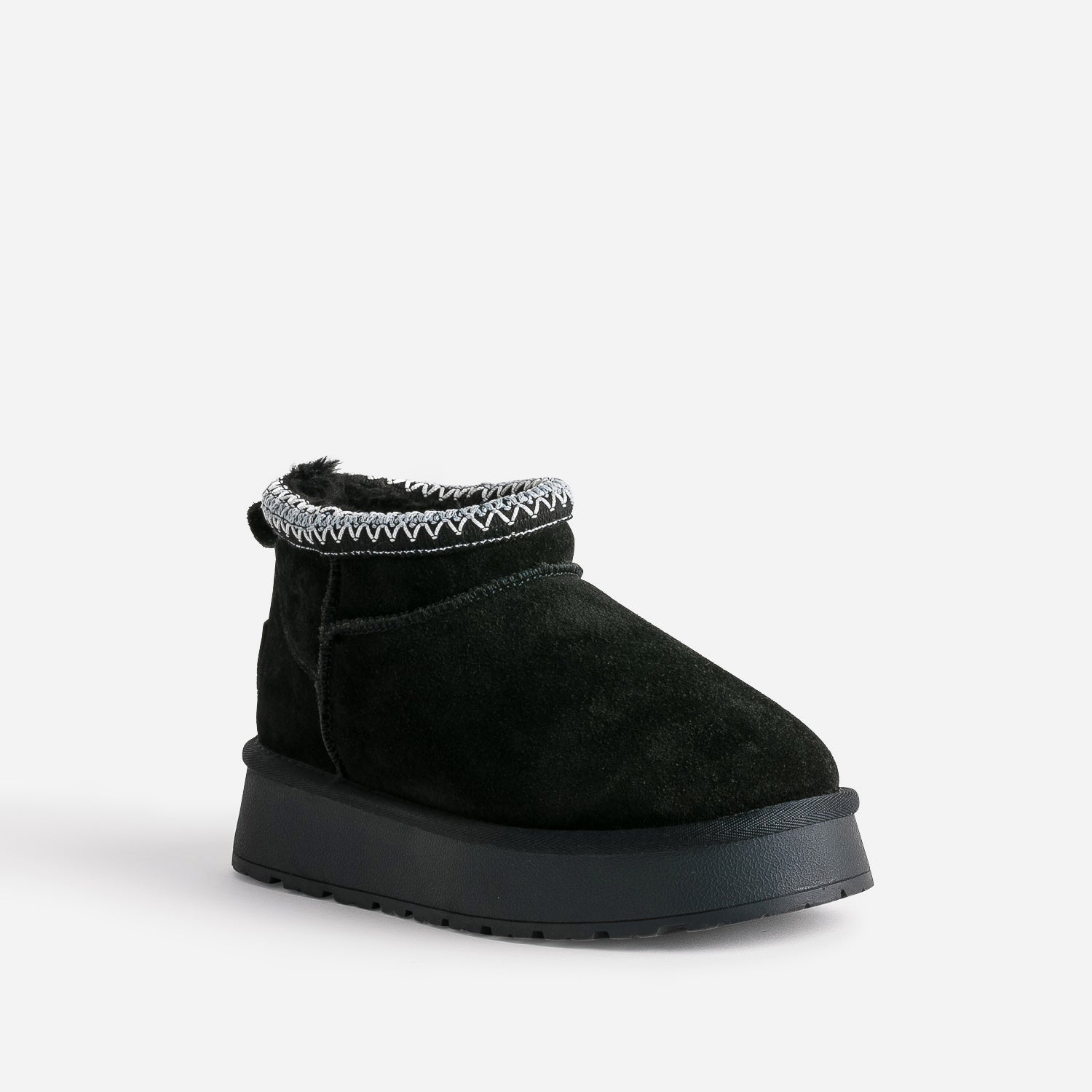 Boots noir cuir velours fourré à plateforme