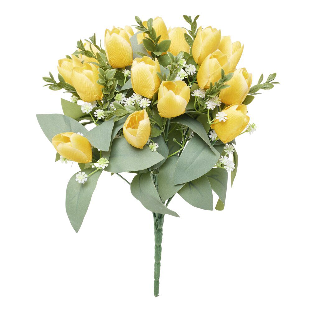 Bouquet artificiel 21 tiges tulipes jaune Ø30xH41cm