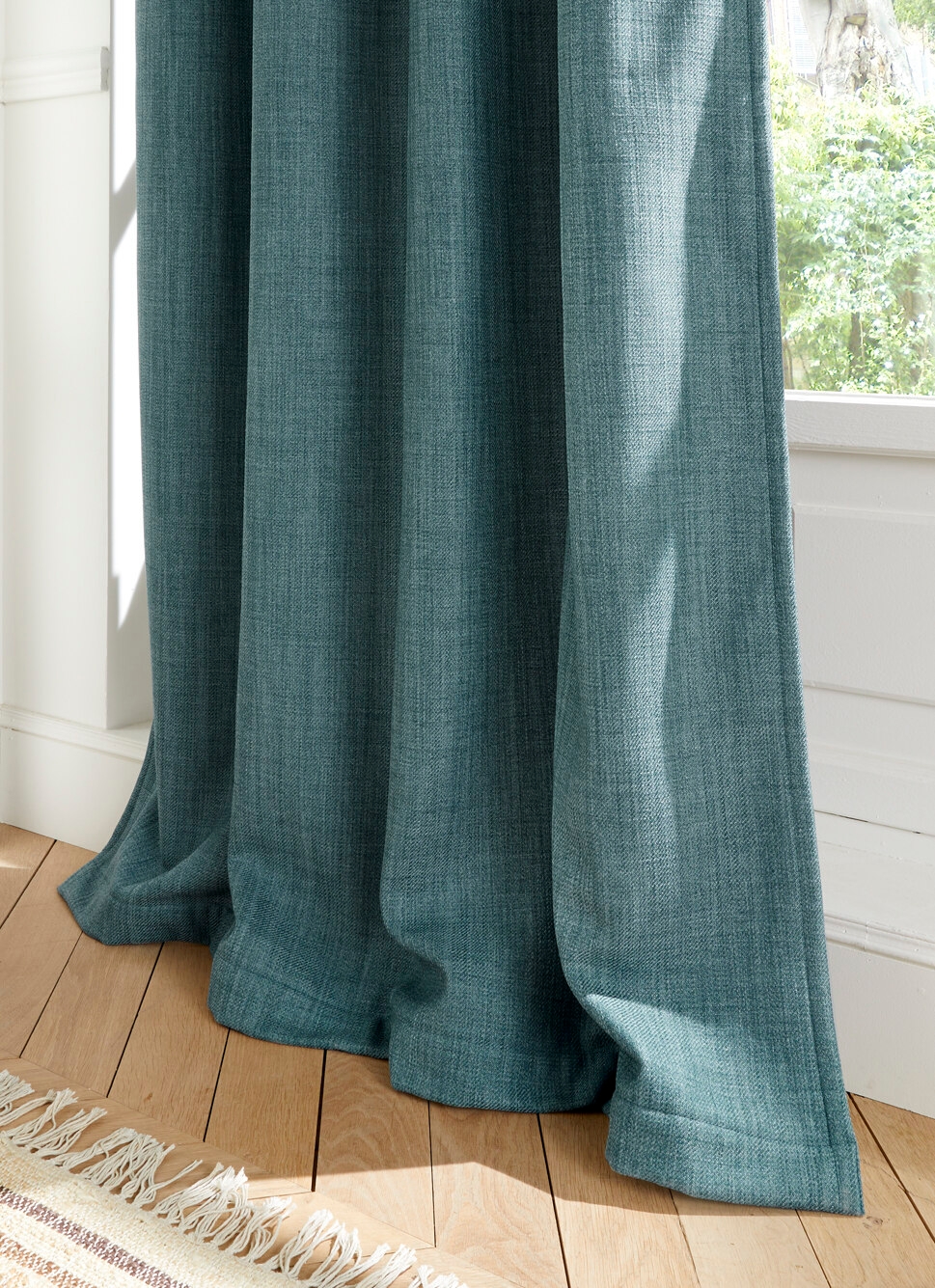 RIDEAU ISOLANT THERMIQUE UNI TEXTURÉ BLEU VERT