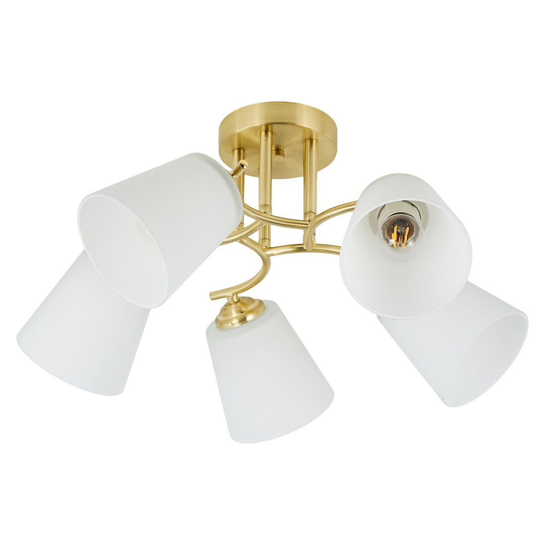 Lampa sufitowa 5xE27 złota z białymi kloszami