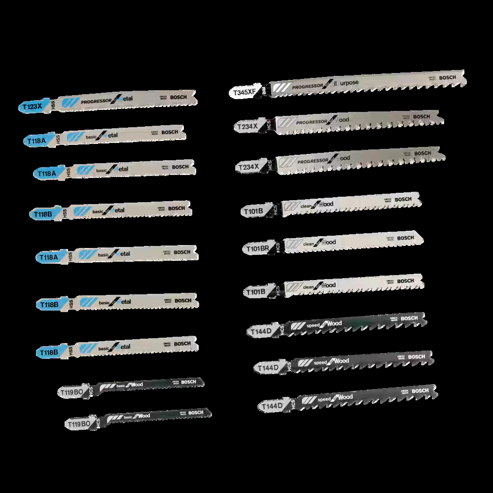 Bosch T-Shank Assortment Jigsaw Blade Set with Case, for Wood, Metal, 18-pc