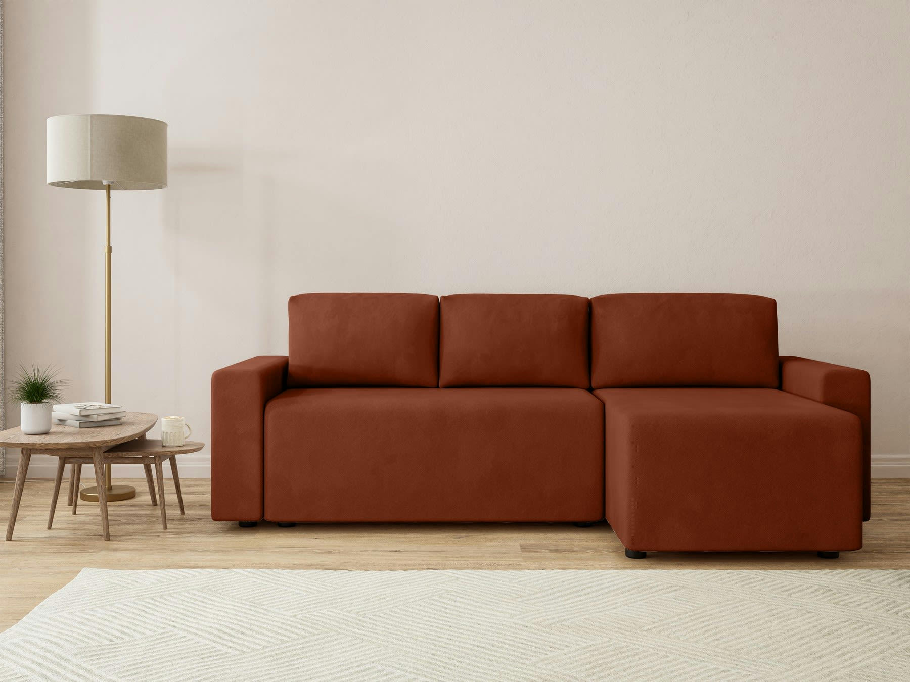 MAX - Canapé d'angle convertible en  4 places terracotta