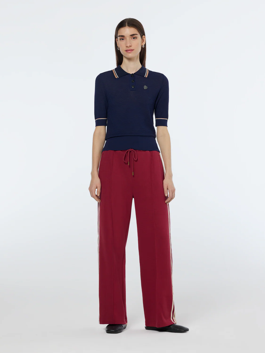 Pointelle Collared Knit Top