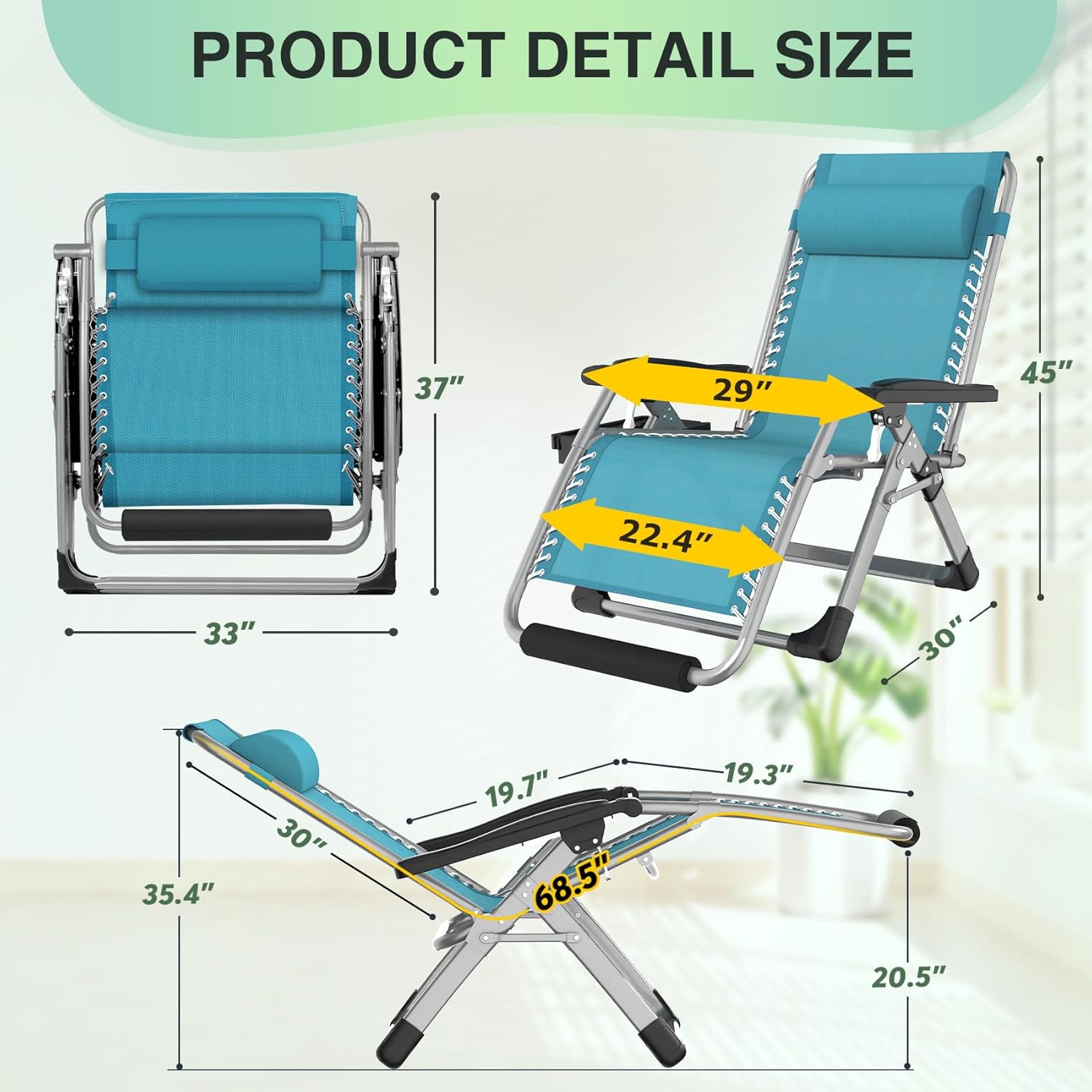 Suteck Oversized Zero Gravity Chair, 29In XL Outdoor Recliner Chair w/Removable Cushion&Headrest, Camping Lounge Chair w/Upgraded Lock&Footrest, Reclining Patio Chairs for Indoor Outdoor,500LBS