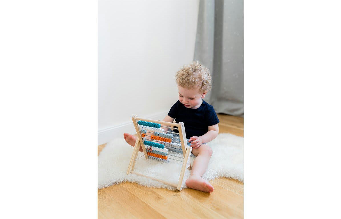 - Boulier abaque avec 100 boules colorées en bois bleu pétrole