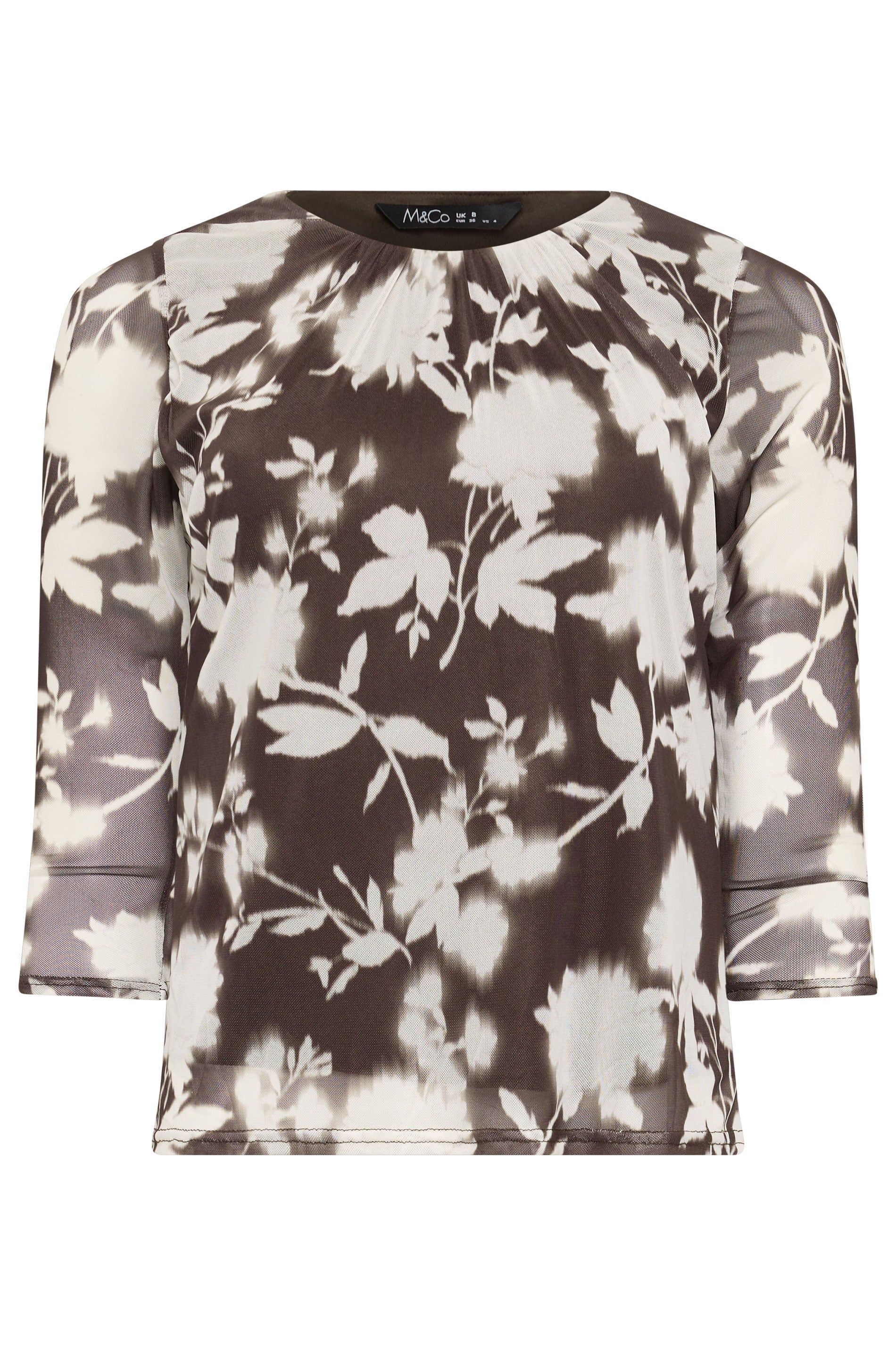 M&Co Floral Mesh Crew Neck Top
