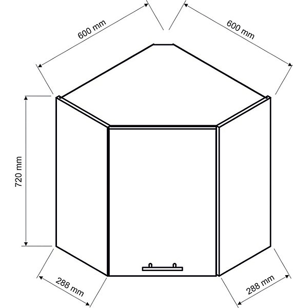 Meuble d'angle haut de cuisine coloris blanc avec 1 porte - longueur 60 x profondeur 60x hauteur 72 cm