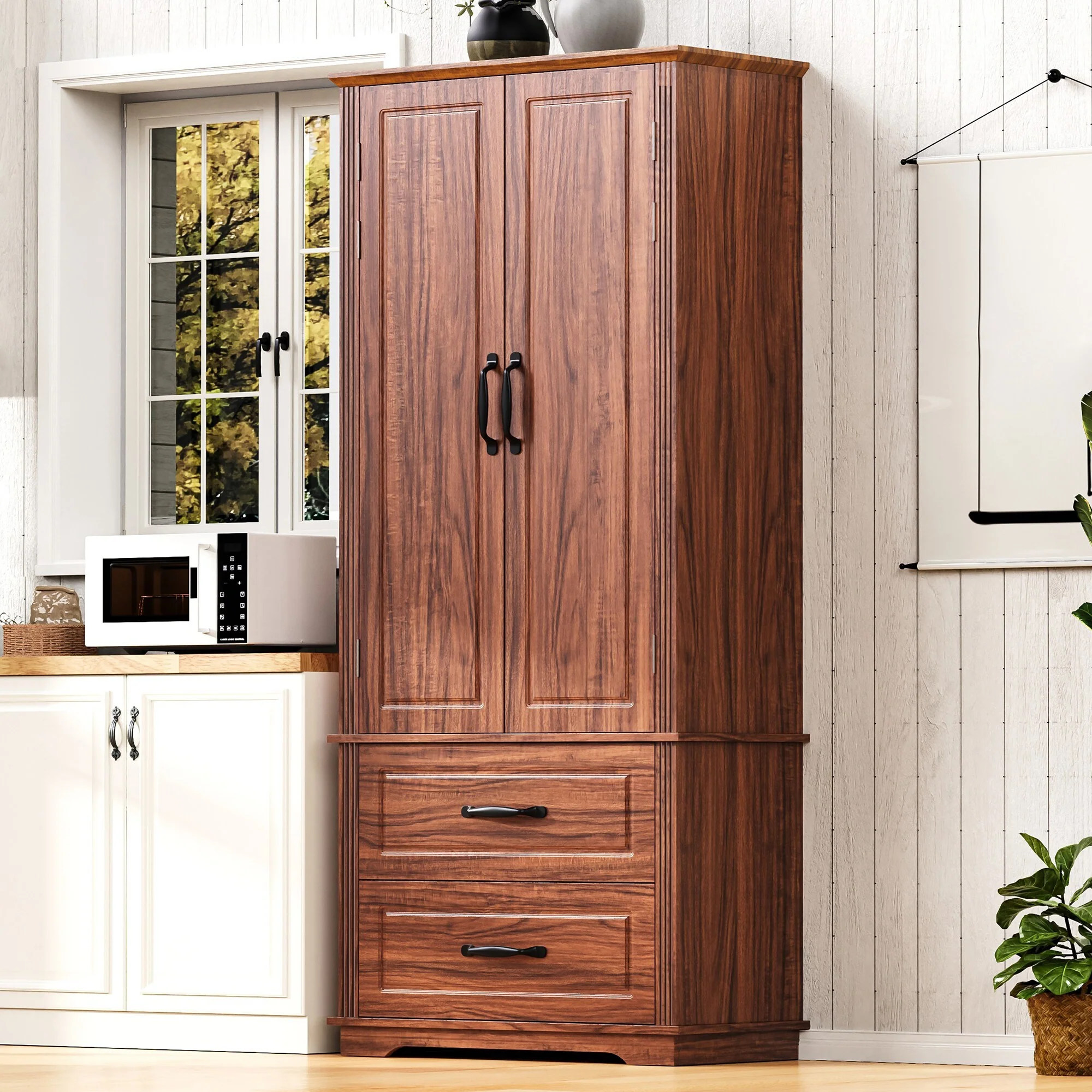71 Tall Kitchen Pantry Cabinet, Freestanding Cupboard Storage Cabinet with 2 Drawers, Kitchen Hutch Cabinet