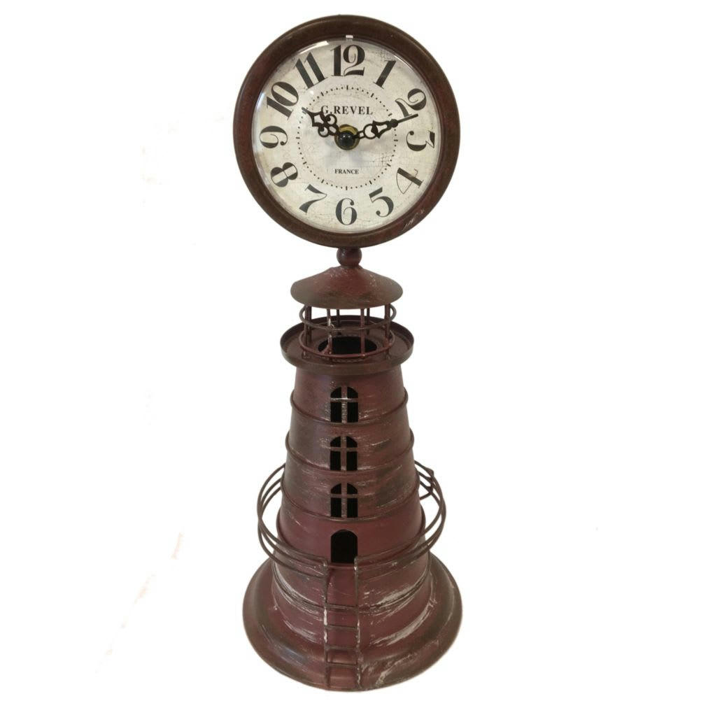 PHARE - Pendule en métal phare couleur rouille H38cm