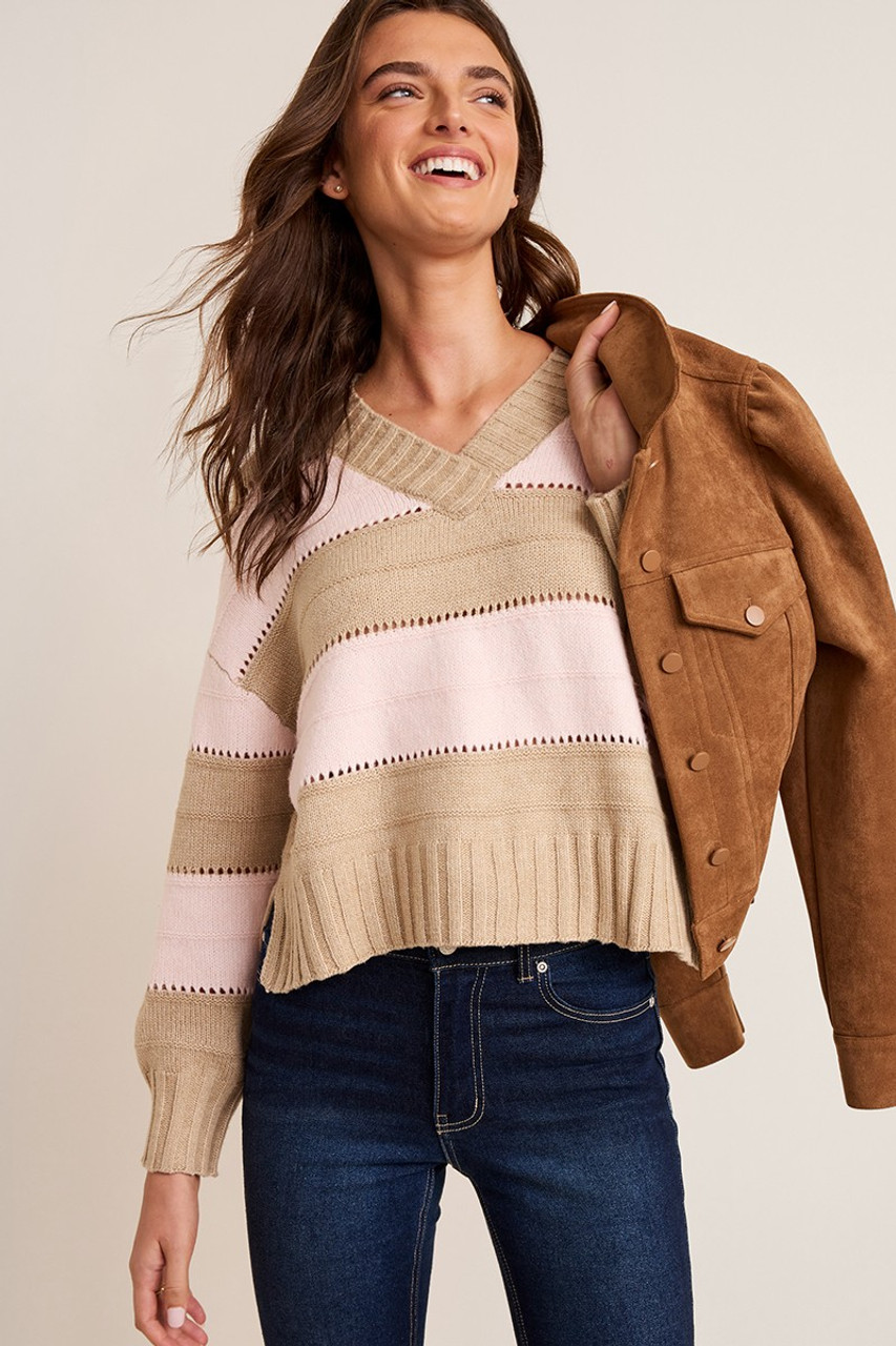 Cindy V Neck Striped Sweater