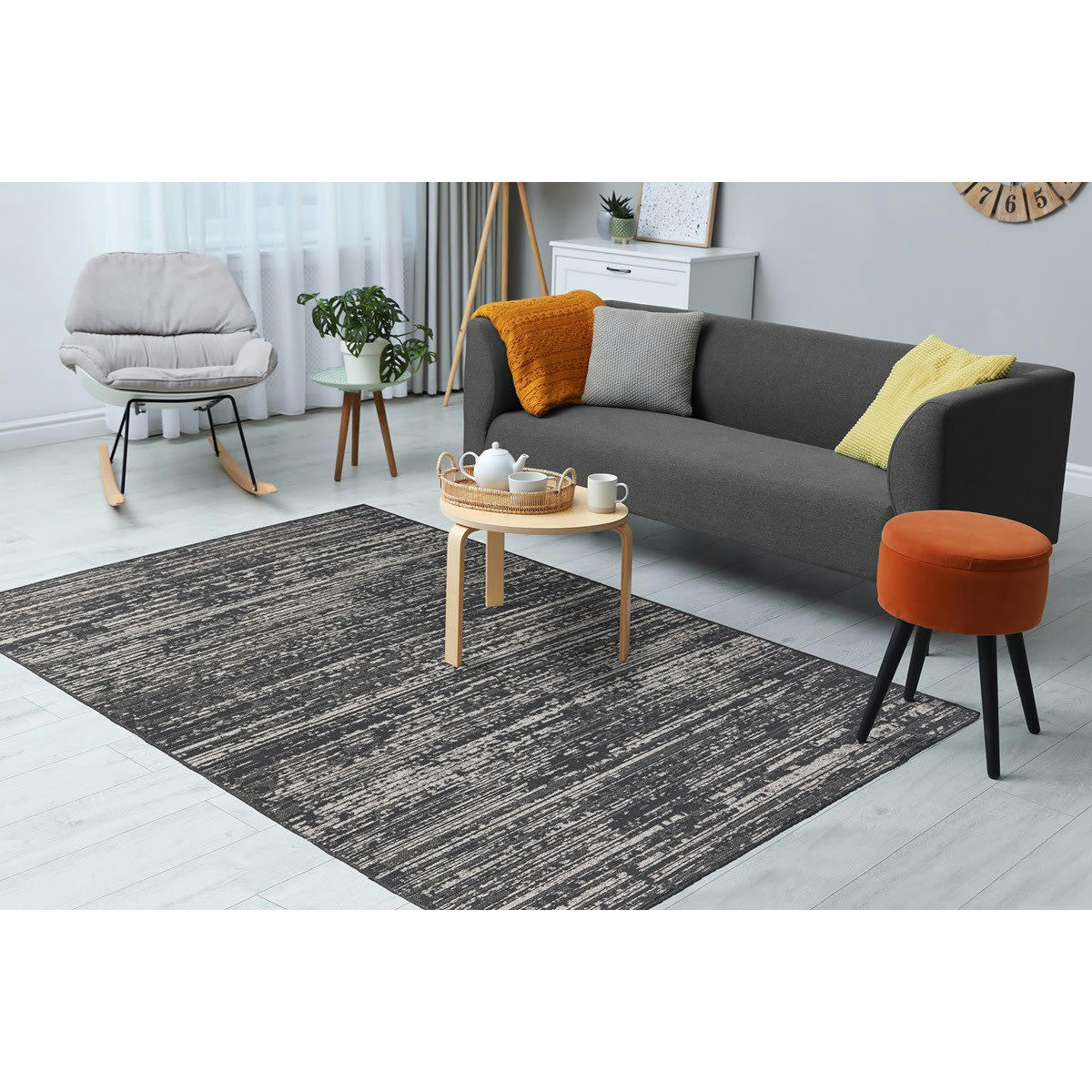 VIALEK - Tapis de salon en polyester gris 80x160 cm