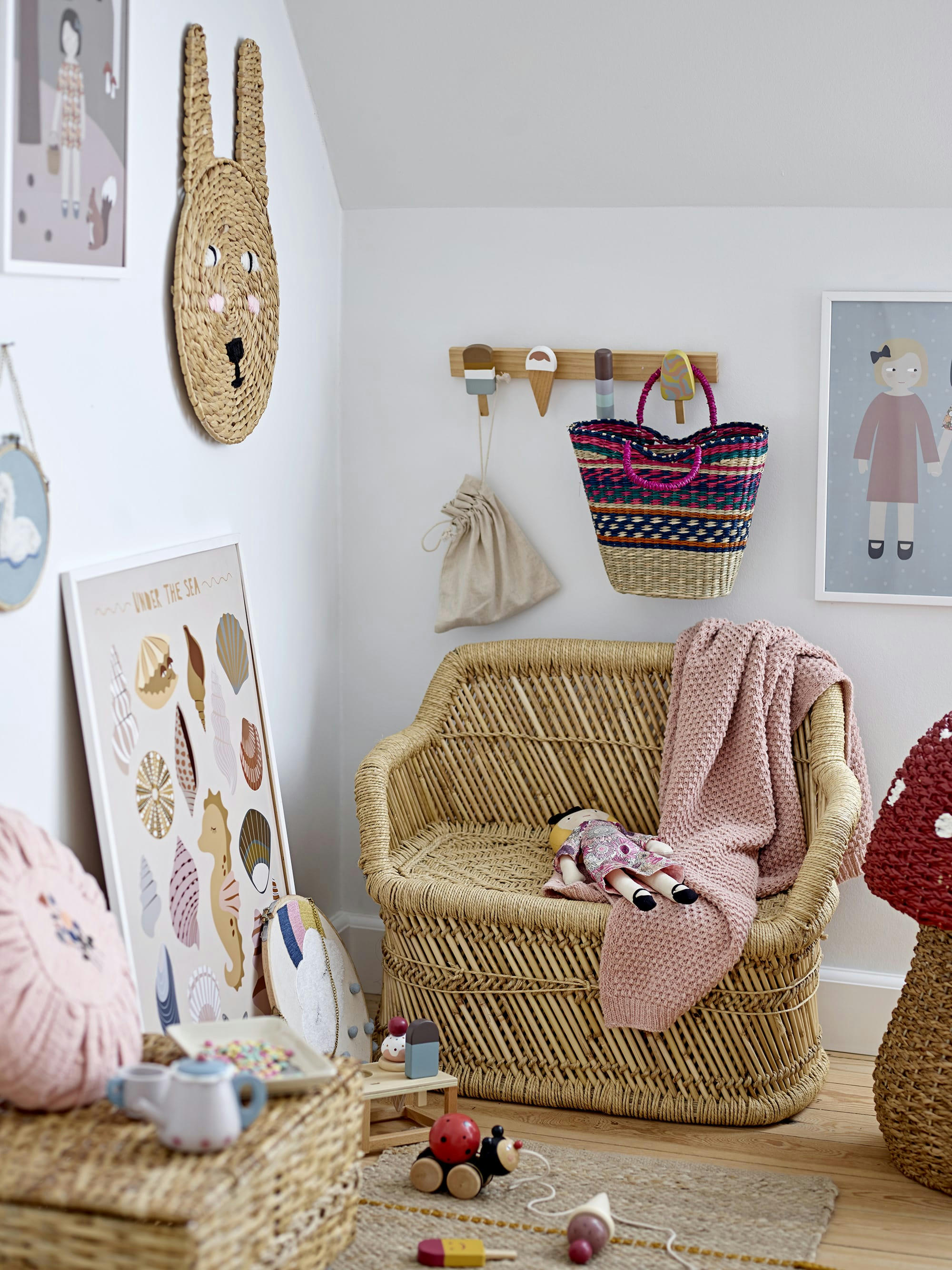 KIDS - Déco murale Lapinou rotin 35x52cm