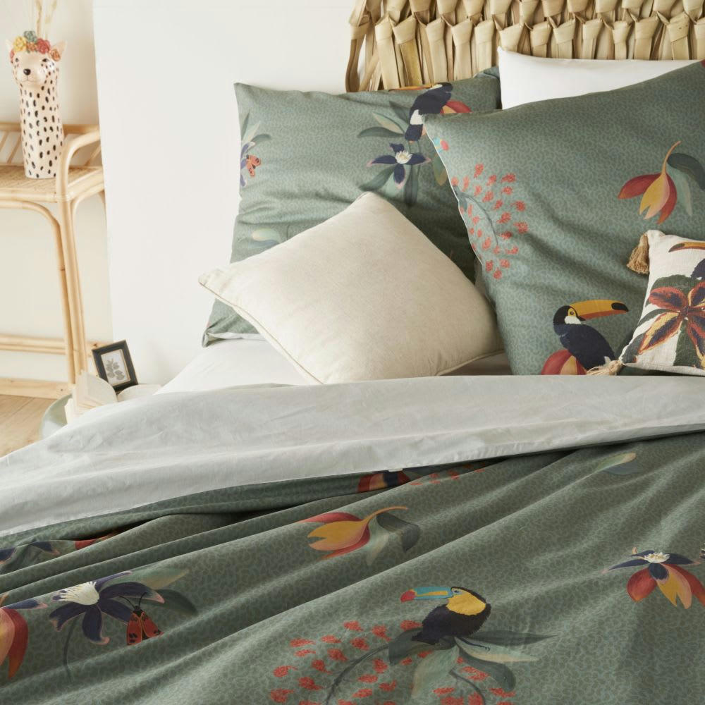 BAIXO - Parure de lit en coton bio motif tropical multicolore 260x240