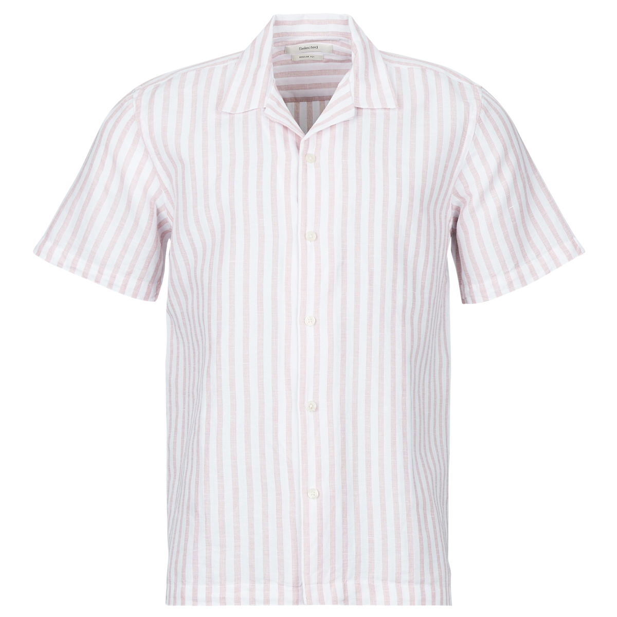 Selected - SLHREGCLAY LINEN BLEND SS SHIR - Pink / White