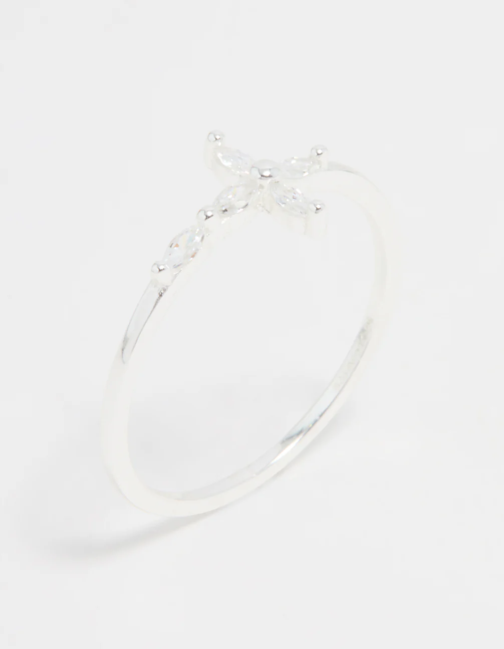 Sterling Silver Cubic Zirconia Marquise Cross Ring