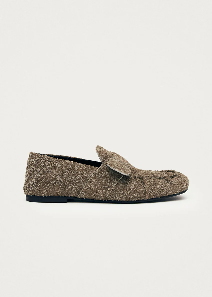 Aeryn Suede Fuzzy Khaki Leather Loafers