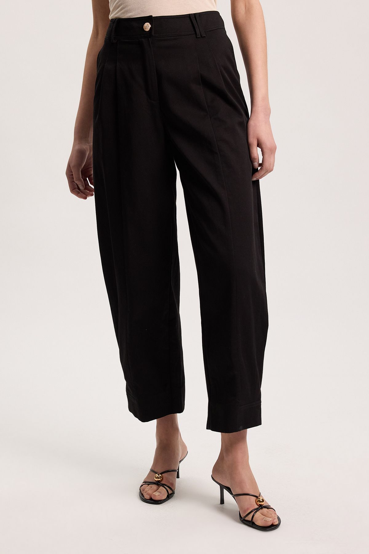 KarenMillen Cotton Utility Button Detail Barrel Leg Trouser
