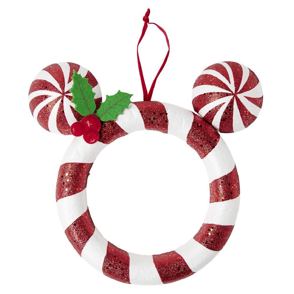 Couronne de No&euml;l Disney façon Mickey rayure rouge et blanc Ø22cm
