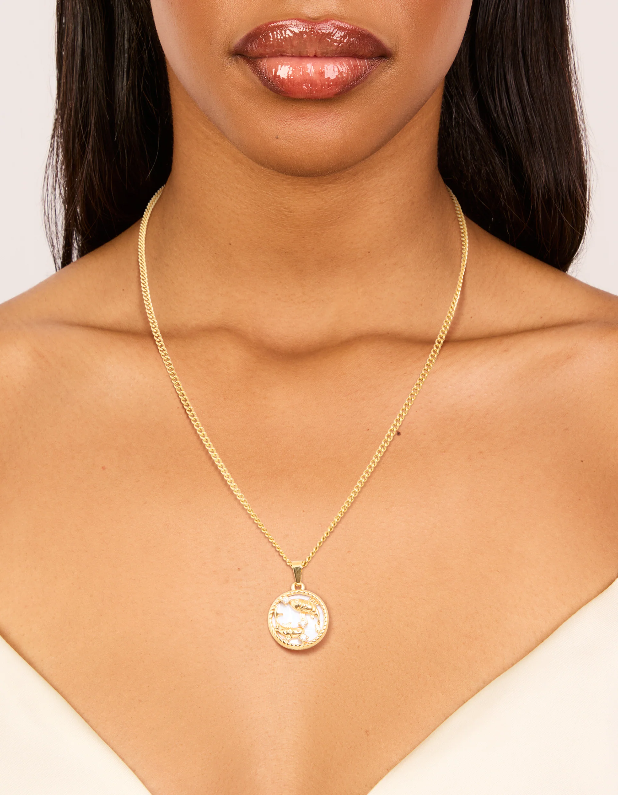 Waterproof Gold Plated Stainless Steel Pisces Circle Zodiac Sign Necklace