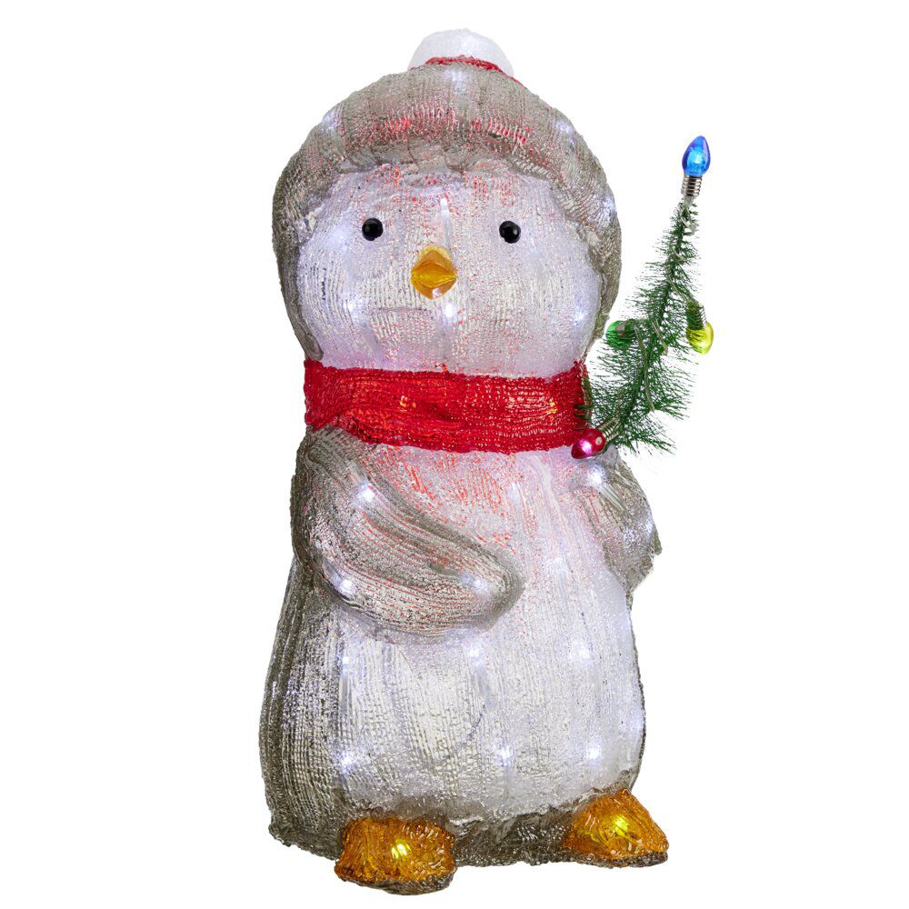 Décoration de No&euml;l extérieure lumineuse pingouin LED blanc froid 20x20xH43cm