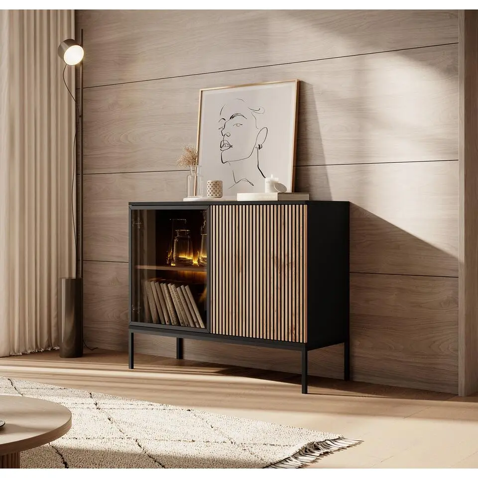 Meubella - Dressoir Legend - Mat zwart - Eiken - 104 cm