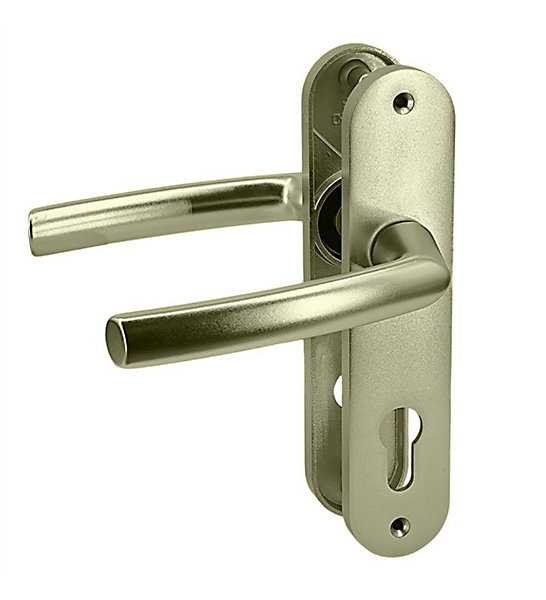 Paire de poignées de porte intérieur sur plaques aluminium blindé 190 mm cylindre Bricard Osmose