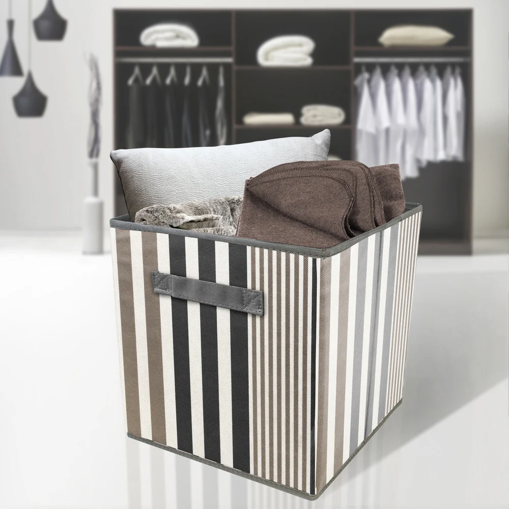 Sorbus Foldable Storage Cube Basket Bin, Vertical Stripe Line Pattern (6 Pack, Black)