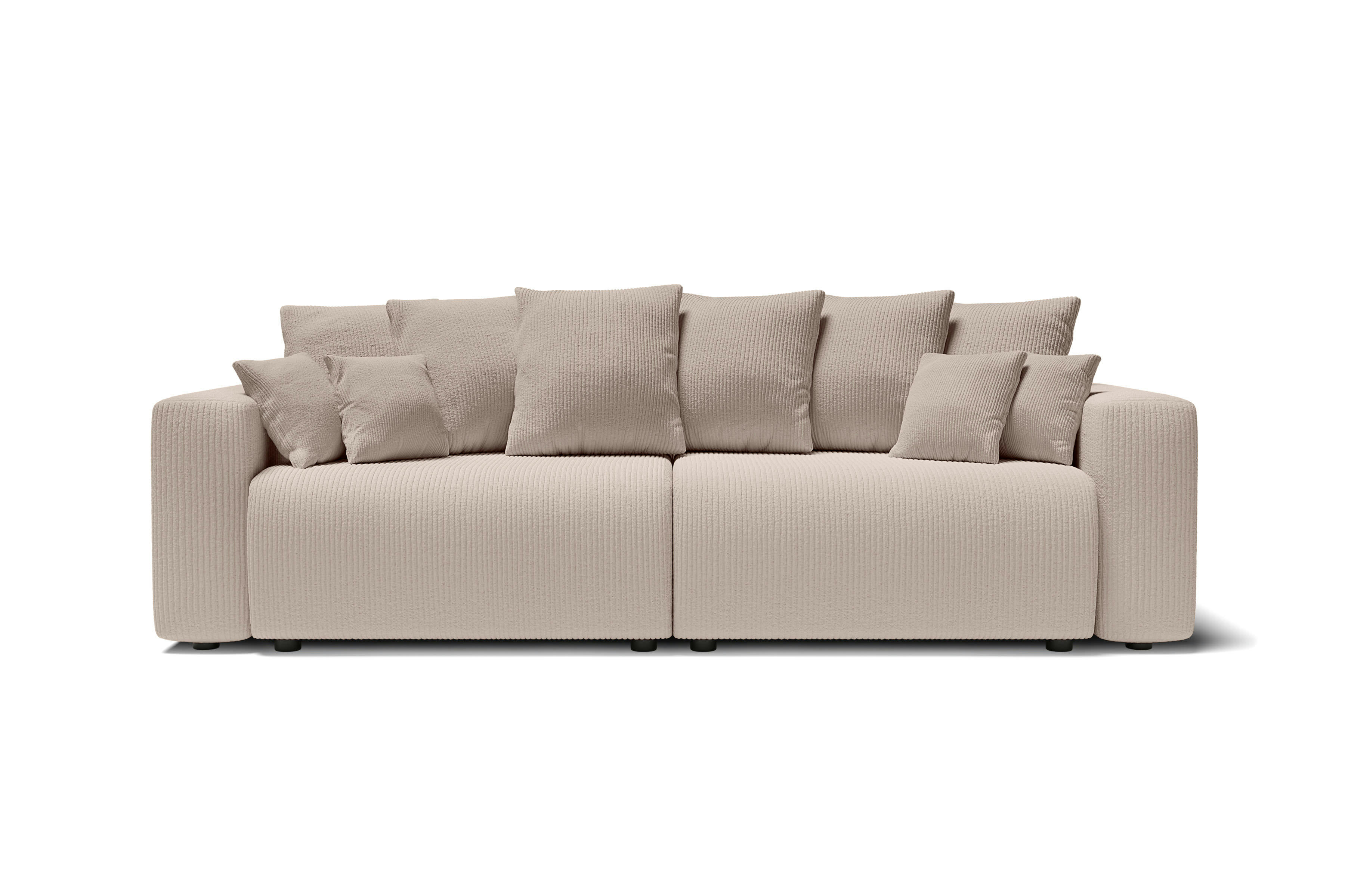 LEA - Canapé droit convertible en velours côtelé 3 places grège