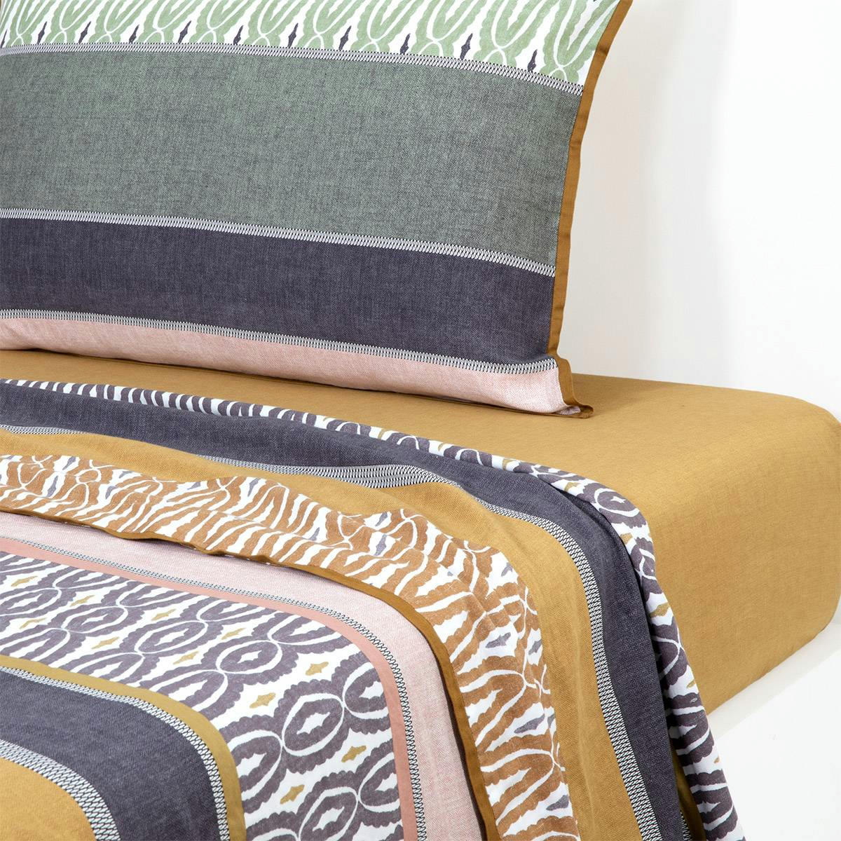 BRAGANCE - Drap plat en satin de coton lavé multicouleurs 180 x 290 cm