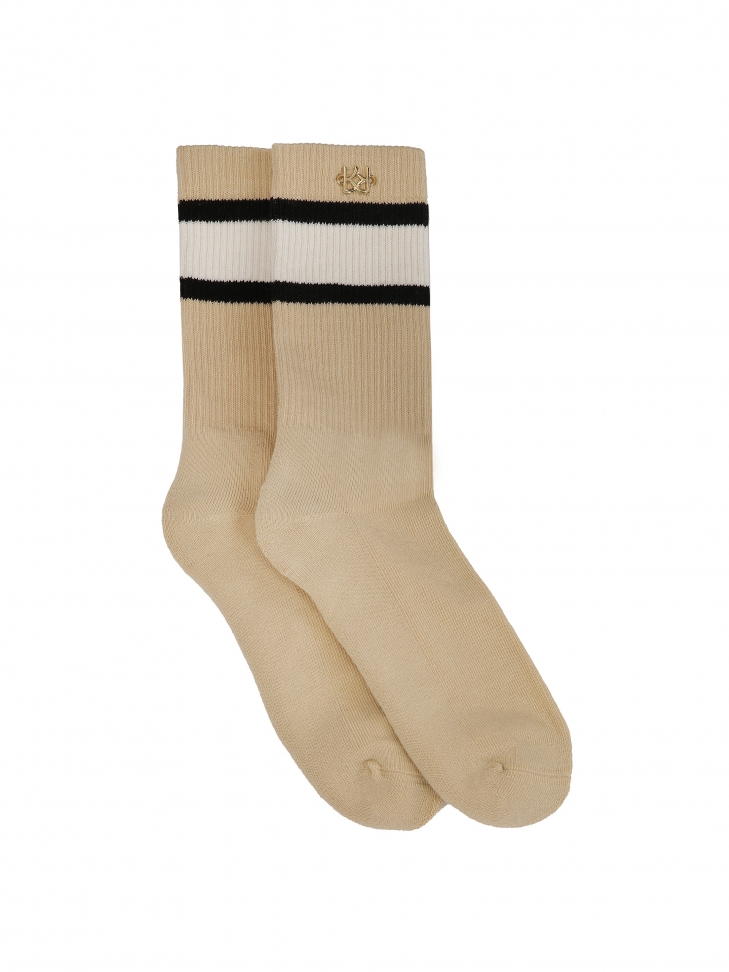 Beige cotton socks decorated with a gold monogram