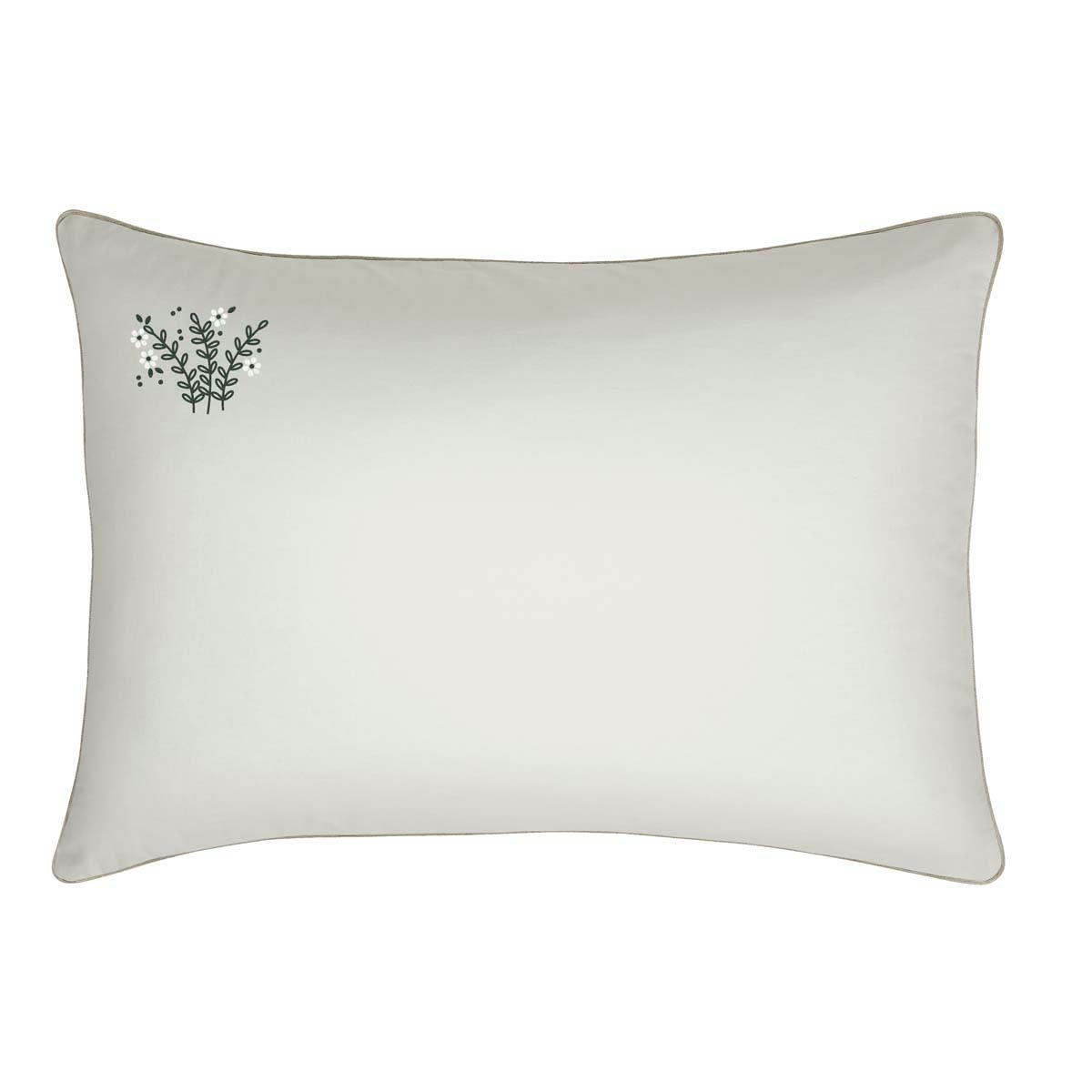 BOUQUET DUNE - Taie d'oreiller brodée en coton bio blanc cassé 50x70