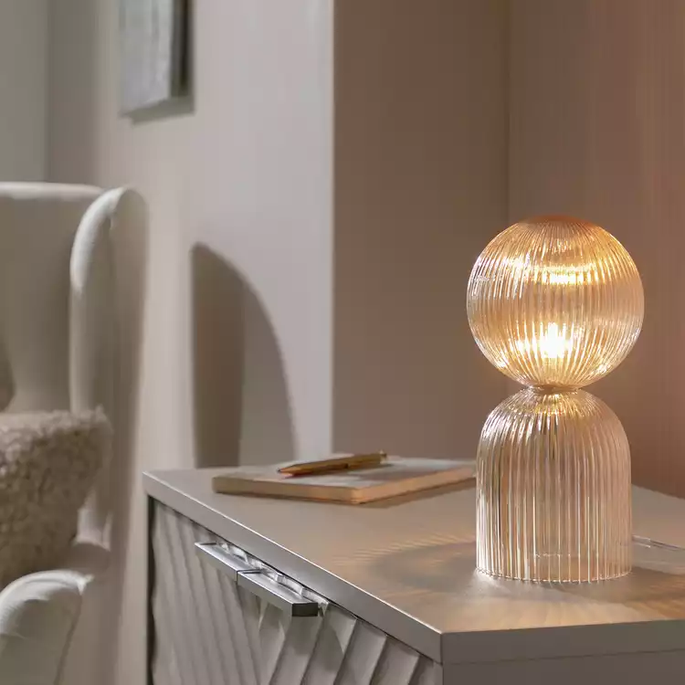 Habitat Globe Ribbed Glass Table Lamp - Champagne