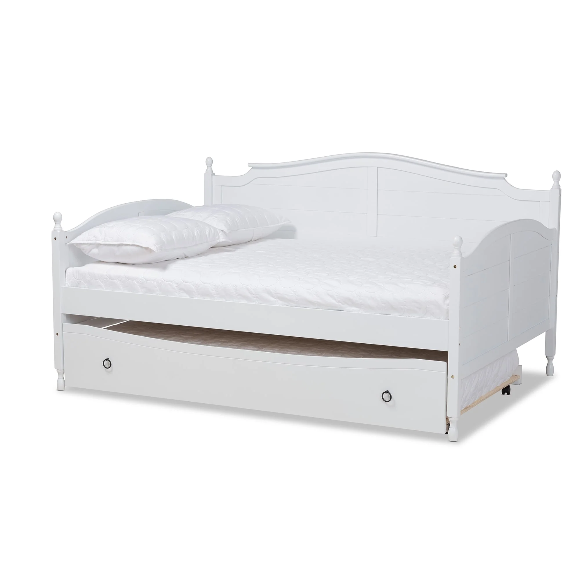 Mara Cottage Farmhouse Full Size Daybed with Roll-out Trundle Bed
