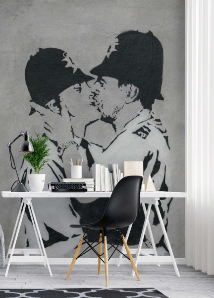 Feeby Fototapeta, Całujący się policjanci mural Banksy 100x140