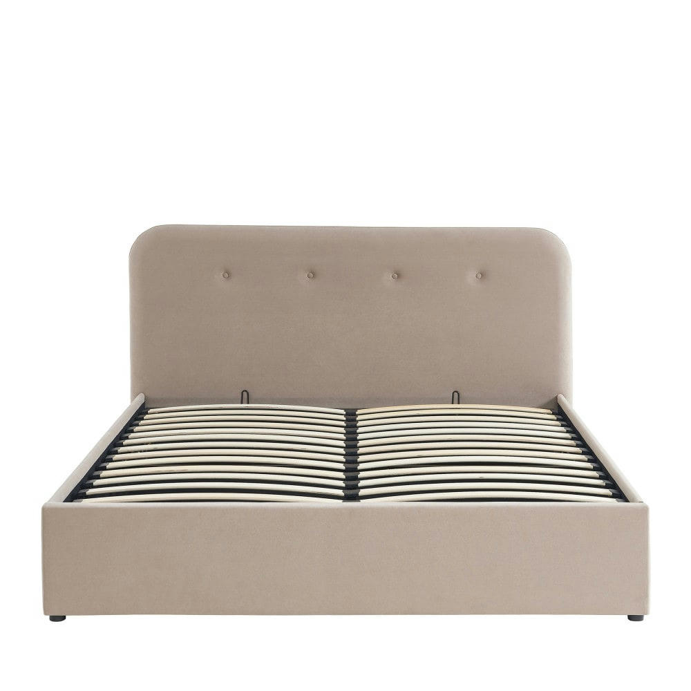 KNUT - Lit coffre capitonné en velours 160x200cm beige