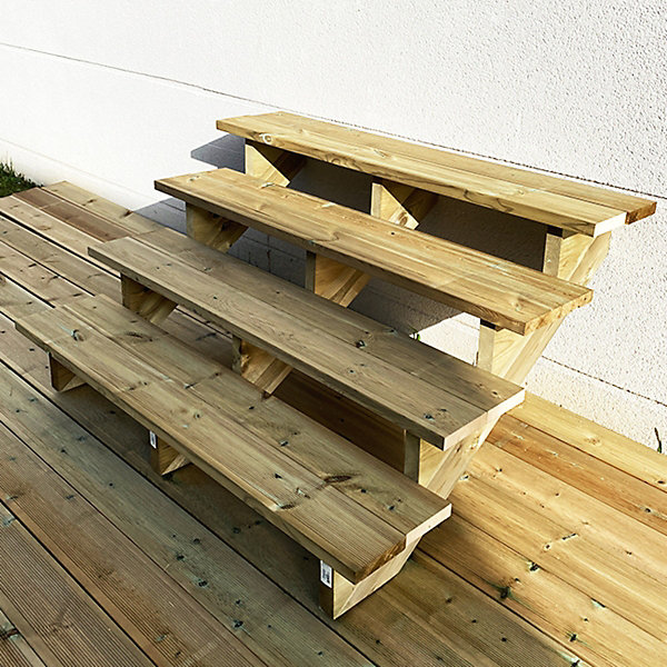 BERLIN Escalier extérieur bois 4 marches H 71cm L-140cm - sans contre marche