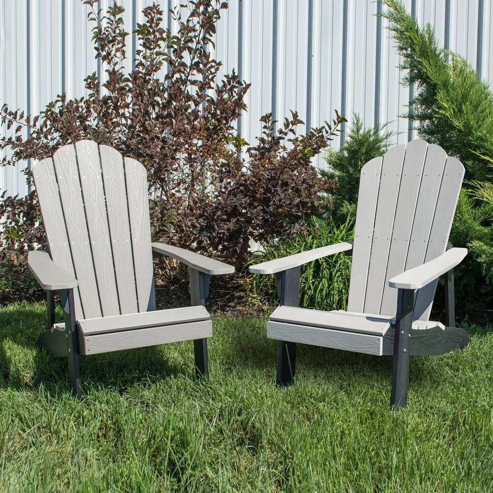 Outdoor Two Tone Adirondack Chair, Gray with Black Accents, 2 Pc