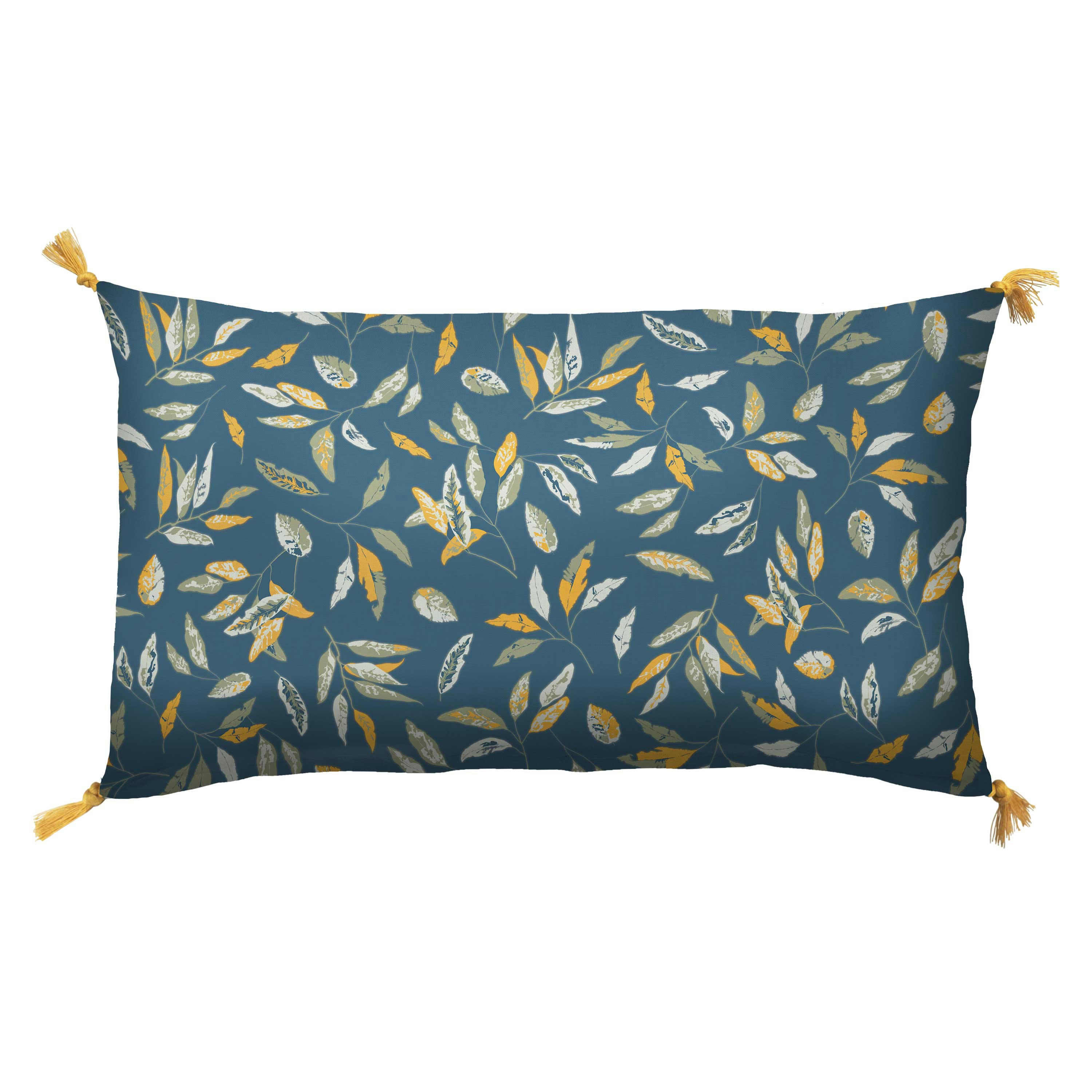 OMBRE VÉGÉTALE - Housse de coussin imprimé en coton 33x57cm Indigo, Curry