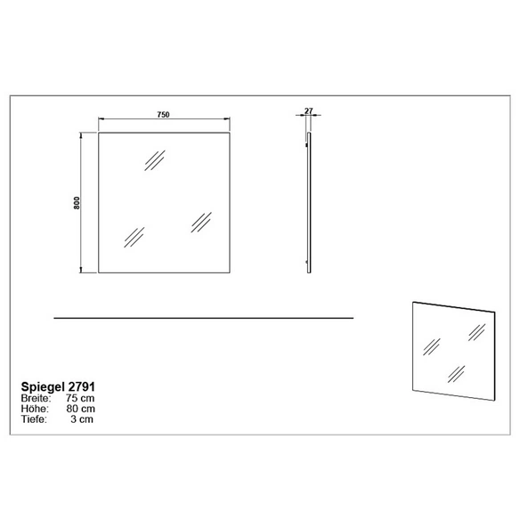 Spiegel, BxH: 74 x 80 cm, Rechteckig